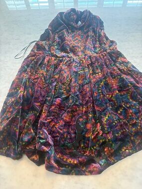 Free People Velvet Mini Dress in Black with Multicolor Floral Paisley